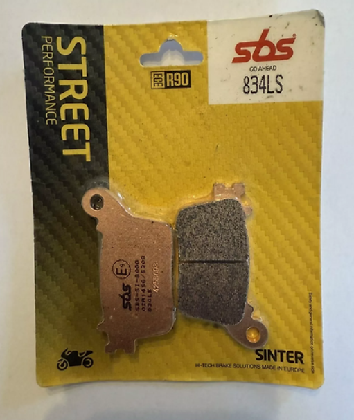 SBS street performance brake pads on packaging with visible branding and text.