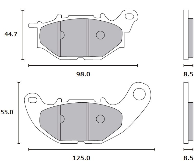 Technical drawing of brake pads with dimensions