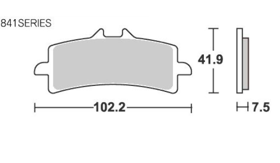 Technical diagram of a brake pad with dimensions labeled