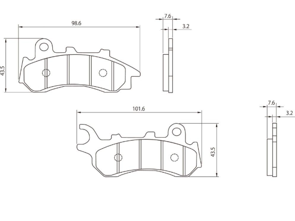 Technical drawing of brake pads with dimensions