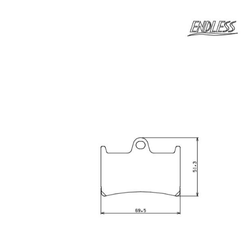 Technical drawing of a brake pad with dimensions on a white background, featuring the brand 'Endless'.
