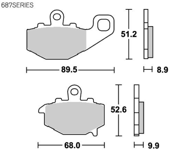Technical drawing of brake pads with dimensions