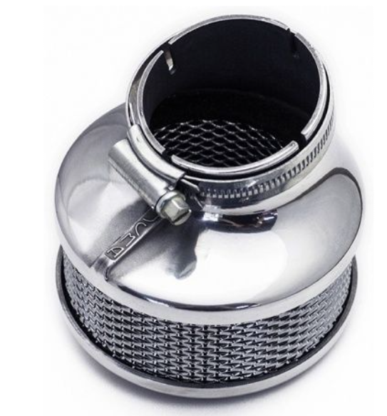 Chrome air filter on a white background
