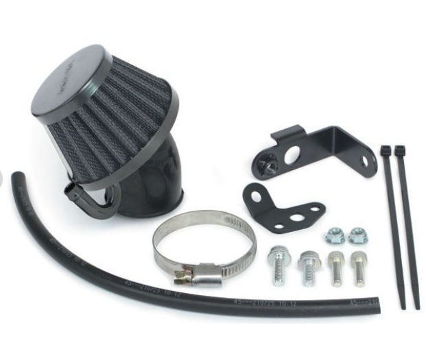 Motorcycle air filter kit with mounting hardware on a white background