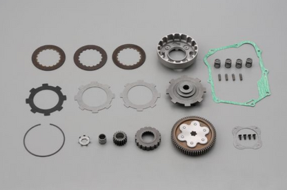 Collection of mechanical gears and components on a gray background