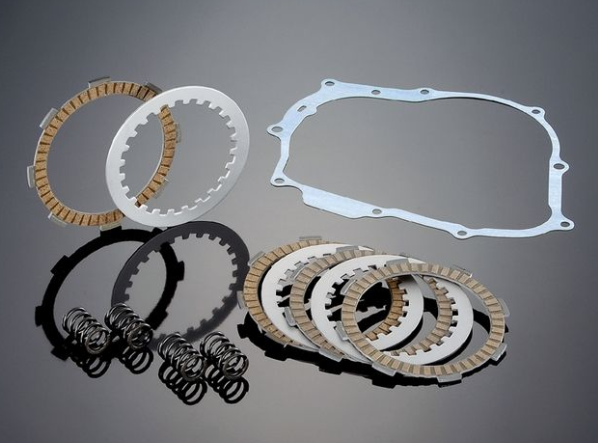 Mechanical clutch plate set with springs on a gray background