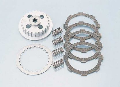 Mechanical components including gears and springs on a light blue background