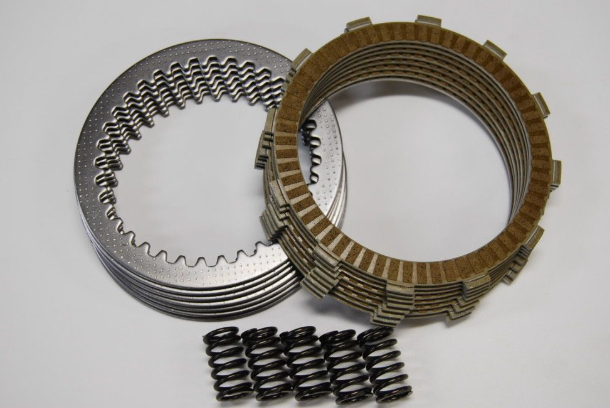 Clutch plates and springs on a white background