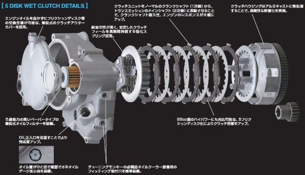 Technical diagram of a disk wet clutch with labeled parts on a black background
