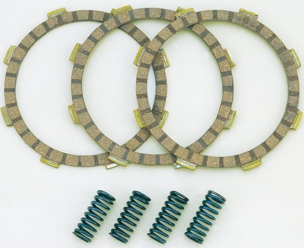 Clutch plates and springs on a white background