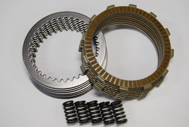 Clutch plates and springs on a white background