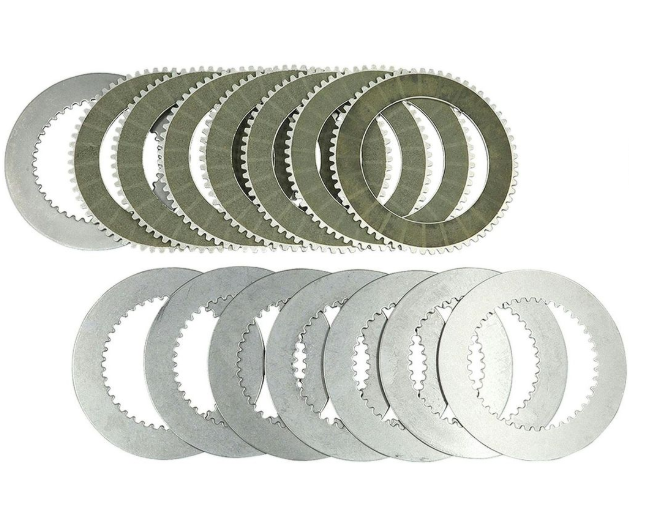 Set of metal clutch plates on a white background