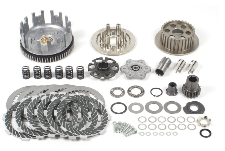 Mechanical clutch kit with various components on a white background