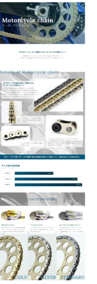 Motorcycle chain product page with various chain types and color options.