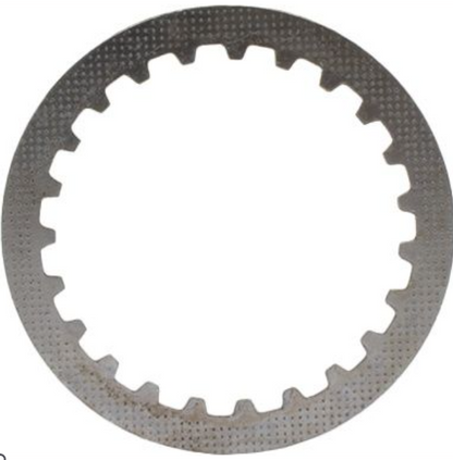 Metallic clutch plate with teeth on a white background