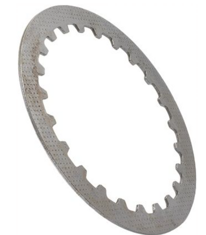 Metallic clutch plate on a white background