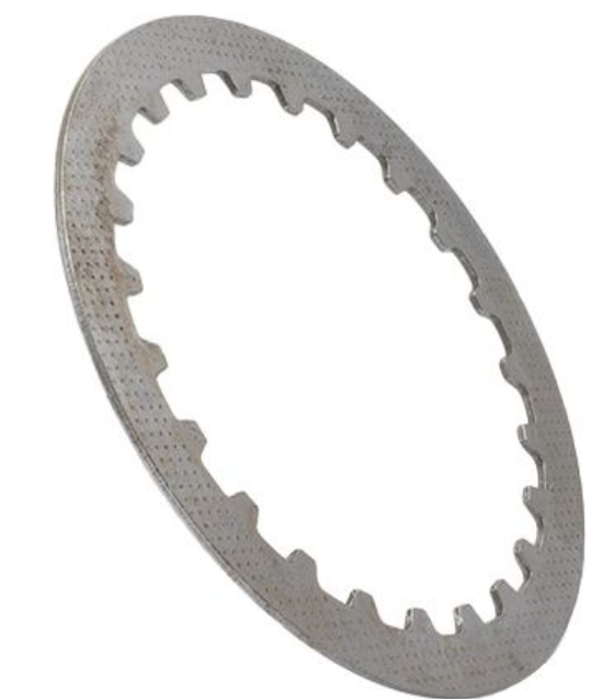 Metallic clutch plate on a white background