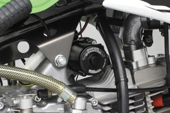 Close-up of a motorcycle engine with visible branding
