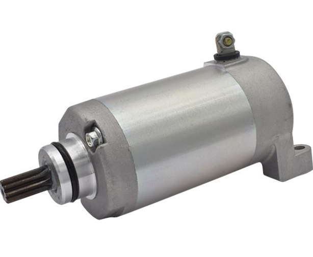 Metallic cylindrical motor on a white background