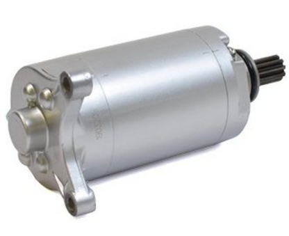 Silver cylindrical starter motor on a white background
