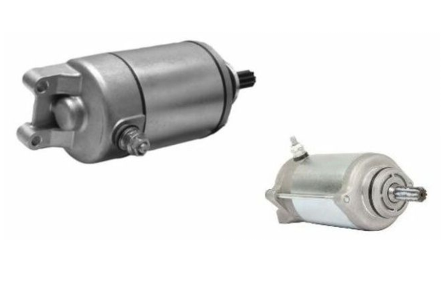 Two automotive starters on a white background