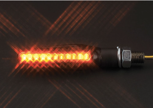 LED light bar with orange glow on a dark background