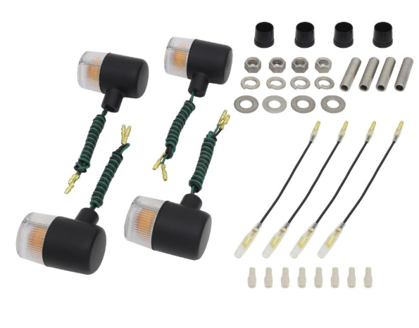 Automotive inspection tool kit with various components on a white background
