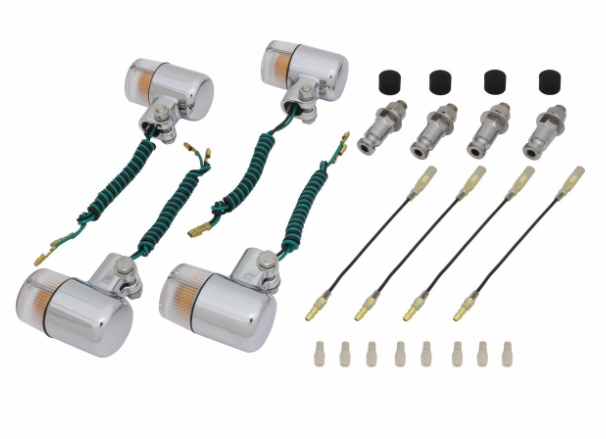 Set of automotive tools including nozzles and connectors on a white background