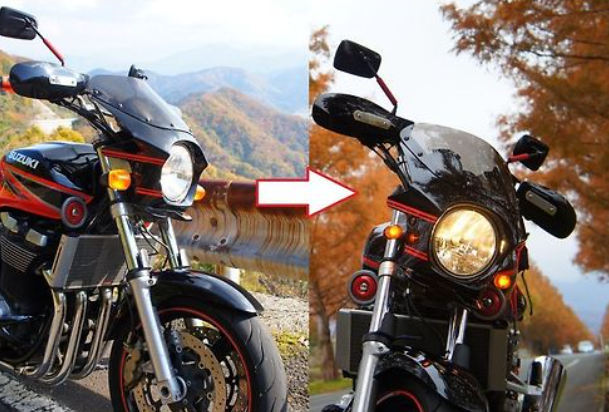 Motorcycle with autumn scenery in the background