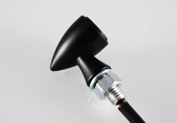 Black metal steering wheel column on a white background