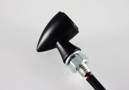 Black metal steering wheel column on a white background
