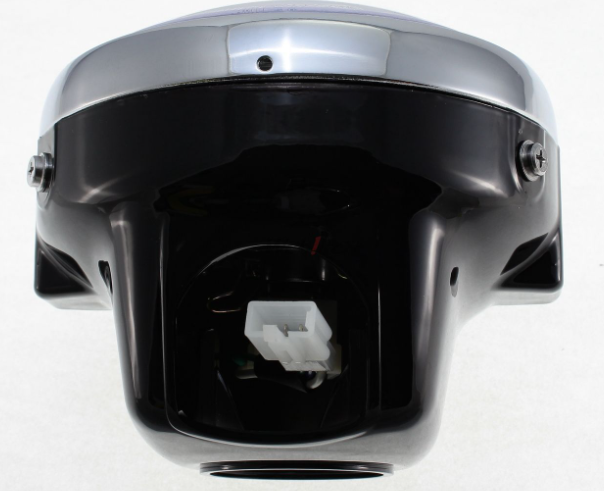Close-up of a motorcycle helmet with a white background