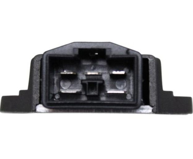 Black automotive part on a white background