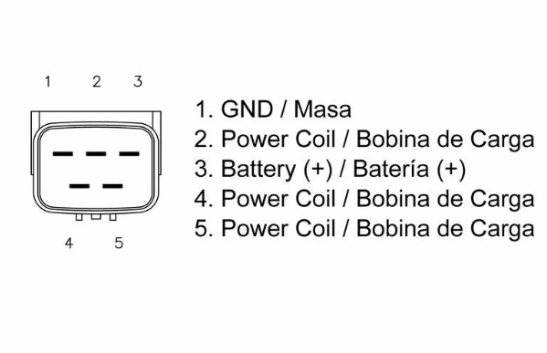 Diagram of a electrical connector with labeled pins on a white background