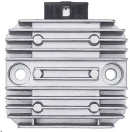 Metallic component with grooves and holes on a white background