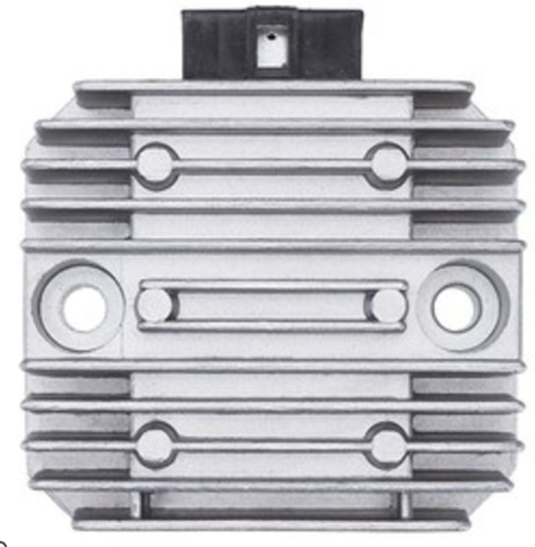Metallic component with grooves and holes on a white background