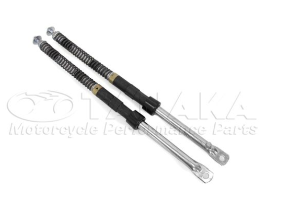 Two motorcycle shock absorbers with springs on a white background, featuring the KTM logo.