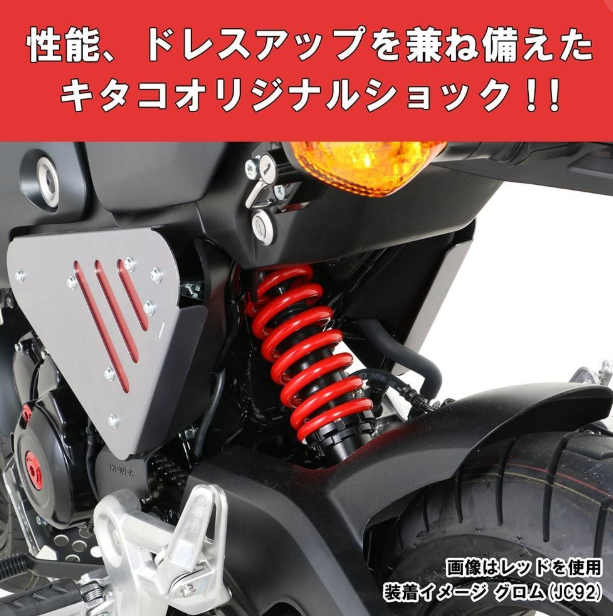 Close-up of a motorcycle suspension system with red springs on a white background
