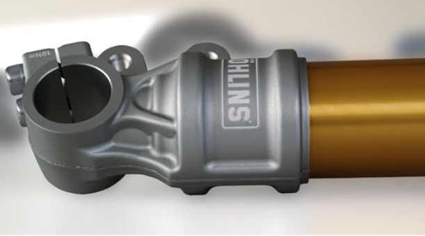 Bicycle stem with gold and gray color scheme on a white background