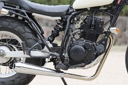Close-up of a motorcycle engine with Yamaha branding