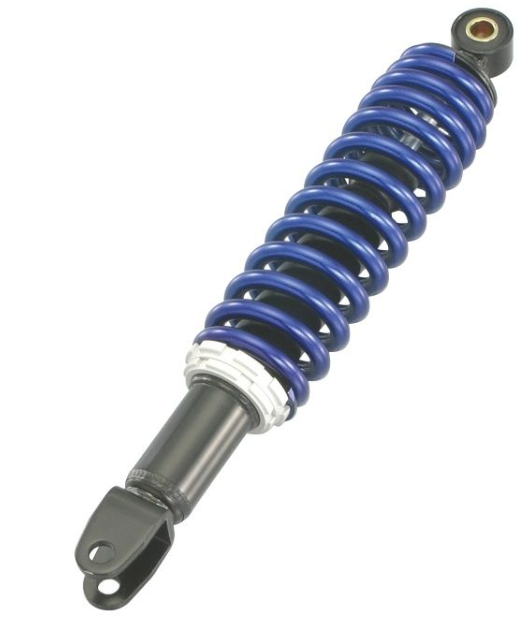 Shock absorber with blue spring on a white background