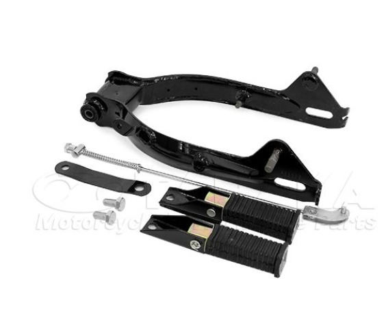 Black metal motorcycle frame kit on a white background