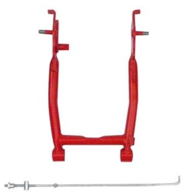 Red metal frame with a silver rod on a white background