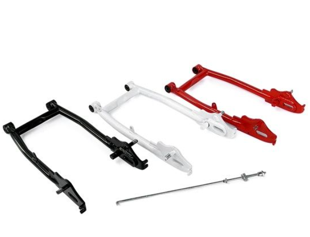 Set of black, white, and red metal frames on a white background