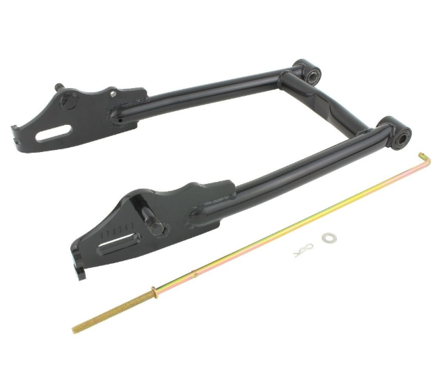 Black metal frame with gold rod on a white background
