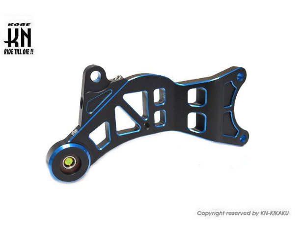 Black and blue metal component with 'KN' branding on a white background