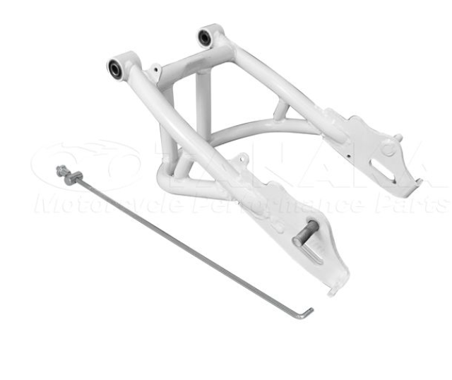 White motorcycle frame with a bolt on a white background