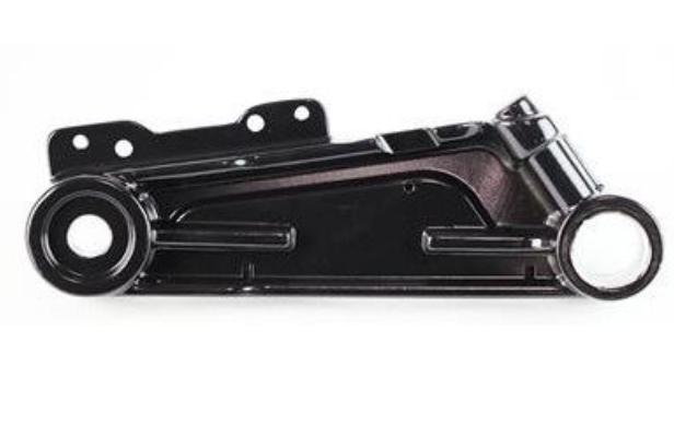 Black metal mechanical component on a white background