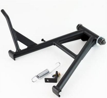 Black metal frame with components on a white background