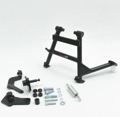Set of black metal components and hardware on a white background